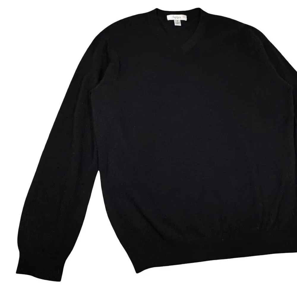 Turabury 100% Cashmere Mens V Neck Sweater Sz M Black Minimalist Preppy Work